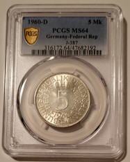 Germany - Federal Republic - 1960 D Silver 5 Mark MS64 PCGS