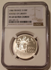 France 1986 Silver 100 Francs Statue of Liberty Proof PF69 UC NGC Low Mintage