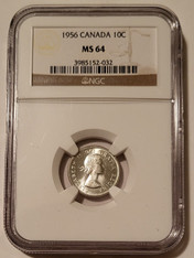 Canada Elizabeth II 1956 Silver 10 Cents MS64 NGC