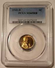 1941 D Lincoln Wheat Cent MS65 RB PCGS