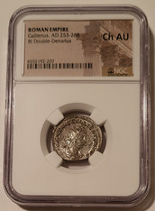 Roman Empire Gallienus AD 253-268 BI Double Denarius (Silvering?) rv Victory Presented Ch AU NGC