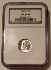 1954 S Roosevelt Dime MS66 FT NGC