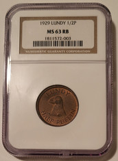 Lundy 1929 1/2 Puffin MS63 RB NGC Low Mintage
