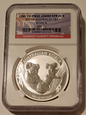 Australia 2011 P 1 oz Silver Dollar Koala MS70 NGC One of First 20000 Struck