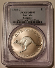Australia 1998 C 1 oz Silver Dollar Kangaroo MS69 PCGS