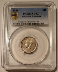 Southern Rhodesia (Zimbabwe) George VI 1939 Silver 6 Pence AU53 PCGS