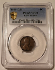 1911 D/D Lincoln Wheat Cent RPM Variety FS-504 VF30 PCGS
