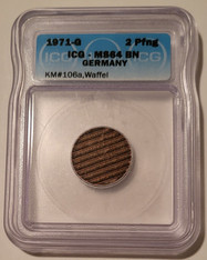 Germany - Federal Republic - 1971 G 2 Pfennig Error - Cancelled/Waffled MS64 BN ICG