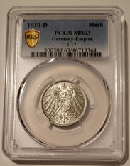 Germany - Empire - Wilhelm II 1910 D Silver Mark MS63 PCGS