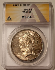 1923 Peace Silver Dollar VAM-15 R5 MS64 ANACS