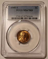 1945 S Lincoln Wheat Cent MS67 RED PCGS