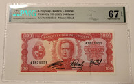Uruguay 1967 100 Pesos Bank Note Superb Gem Unc 67 EPQ PMG
