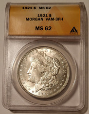 1921 Morgan Silver Dollar VAM-3FH (now VAM-104) MS62 ANACS