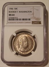 1946 Booker T Washington Commemorative Silver Half Dollar MS64 NGC Toned