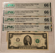 Four 2013 FRB Chicago $2 Notes Gem Unc 66 EPQ PMG Consecutive Serial Numbers