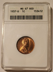 1937 D Lincoln Wheat Cent MS67 RED ANACS