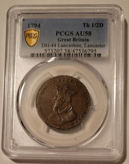 Great Britain 1794 1/2 Penny Conder Token Lancashire - Lancaster D&H-44 AU58 PCGS