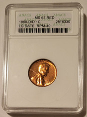 1960 D/D Lincoln Memorial Cent RPM-40 MS63 RED ANACS