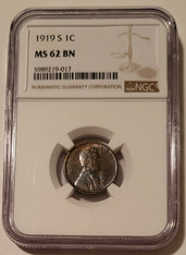 1919 S Lincoln Wheat Cent MS62 BN NGC