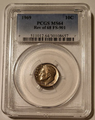 1969 Roosevelt Dime Reverse of 68 Variety FS-901 MS64 PCGS