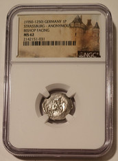 Germany - Middle Ages - Strassburg Anonymous (1050-1250) Silver Pfennig Bishop Facing MS62 NGC