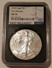 2018 1 oz Silver Eagle Dollar MS70 NGC First Releases Retro Holder