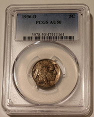 1936 D Buffalo Nickel AU50 PCGS