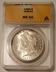 1886 Morgan Silver Dollar VAM-6A MS64 ANACS