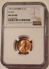 1961 D/Horizontal D Lincoln Memorial Cent FS-501 MS66 RED NGC