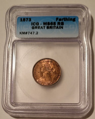 Great Britain Victoria 1873 Farthing MS65 RB ICG