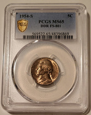 1954 S Jefferson Nickel DDR Variety FS-801 MS65 PCGS Toned