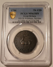 Great Britain 1796 1/2 Penny Conder Token Wiltshire - Devizes D&H-2b MS63 BN PCGS