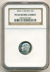 2002 S Silver Roosevelt Dime Proof-69 Ultra Cameo NGC