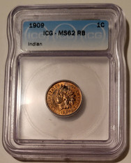 1909 Indian Head Cent MS62 RB ICG