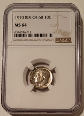 1970 Roosevelt Dime Reverse of 1968 FS-901 MS64 NGC