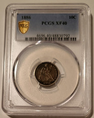 1886 Seated Liberty Dime XF40 PCGS Toned