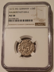 Germany - States Era - Halberstadt 1615 (HS) Silver 1/24 Thaler KM-6 AU58 NGC