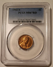 1942 S Lincoln Wheat Cent MS67 RED PCGS