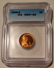 1946 S Lincoln Wheat Cent MS67 RED ICG