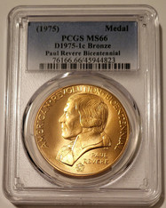 1975 Paul Revere Bicentennial Bronze Medal U.S. Mint D1975-1c MS66 PCGS