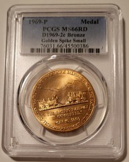 1969 P Golden Spike Centennial (Small) Bronze Medal U.S. Mint D1969-2c MS66 RED PCGS