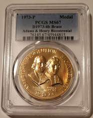 1973 P Adams & Henry Bicentennial Bronze Brass Medal U.S. Mint D1973-4b MS67 PCGS