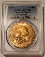 1976 Thomas Jefferson Bicentennial Bronze Medal U.S. Mint MS67 RED PCGS