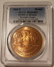 1969 P Memphis Sesquicentennial Bronze Medal U.S. Mint D1969-3c MS66 RED PCGS