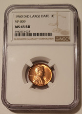 1960 D/D Lincoln Memorial Cent Large Date VP-009 MS65 RED NGC
