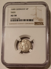 Germany - States Era - Trier 1680 Silver 4 Pfennig AU58 NGC