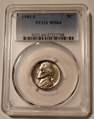 1943 S Jefferson Silver Nickel MS64 PCGS