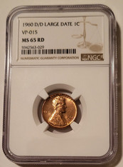 1960 D/D Lincoln Memorial Cent Large Date VP-015 MS65 RED NGC
