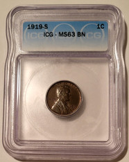 1919 S Lincoln Wheat Cent MS63 BN ICG