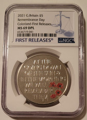 Great Britain Elizabeth II 2021 5 Pounds Remembrance Day - Colorized MS69 DPL NGC First Releases